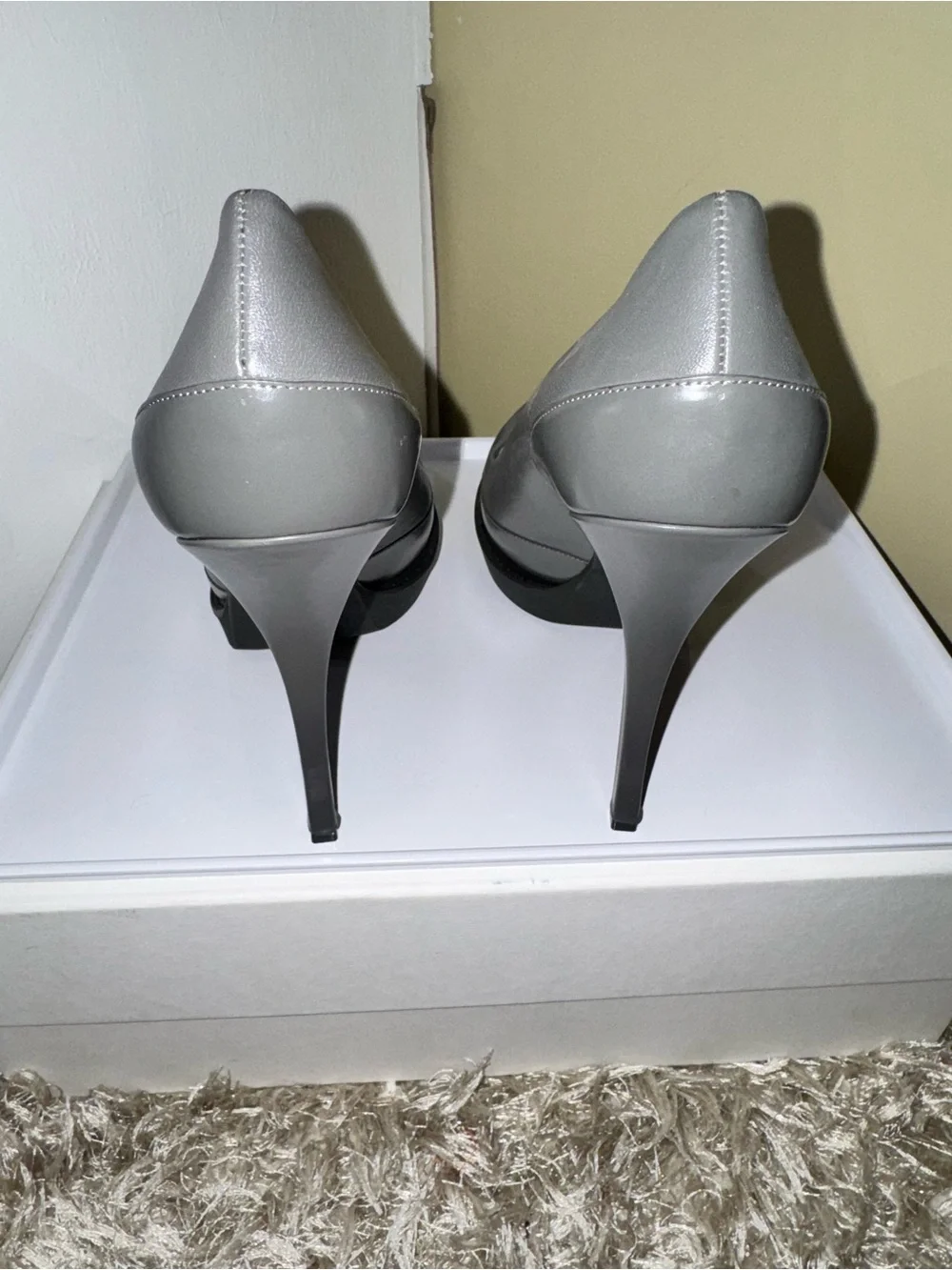 Gucci Gray Leather Platform Stiletto Pumps